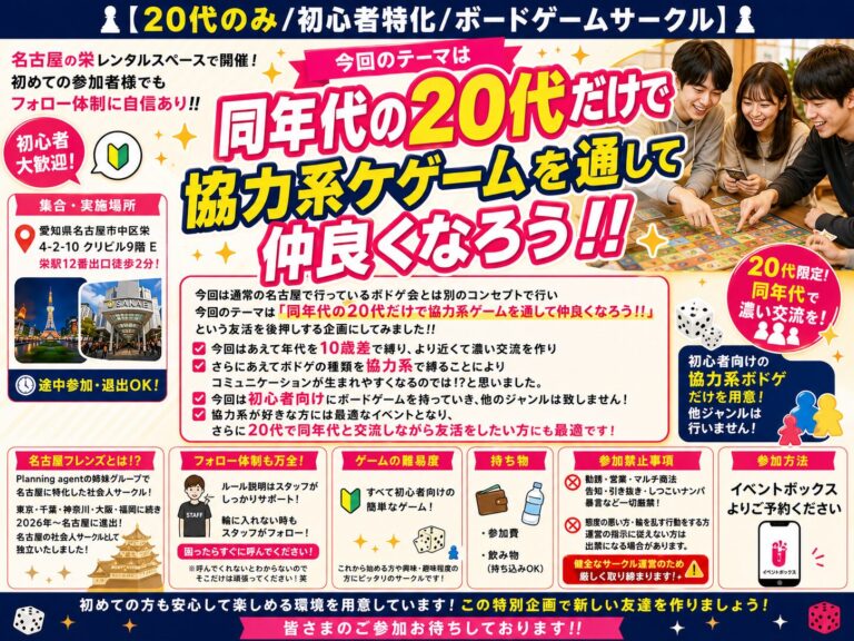 【栄×20代限定×協力系ボードゲーム特化の特別企画‼️】初心者向けに行います！名古屋の社会人サークルイベント！